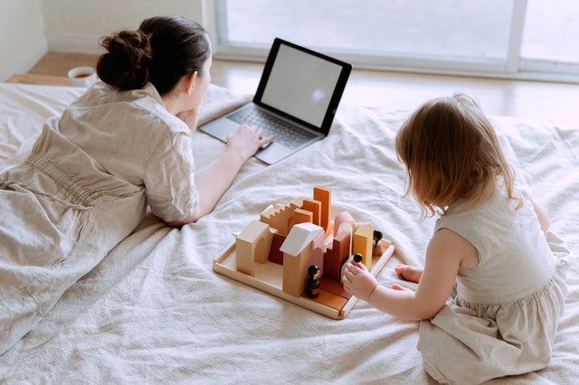 mother at home with kids